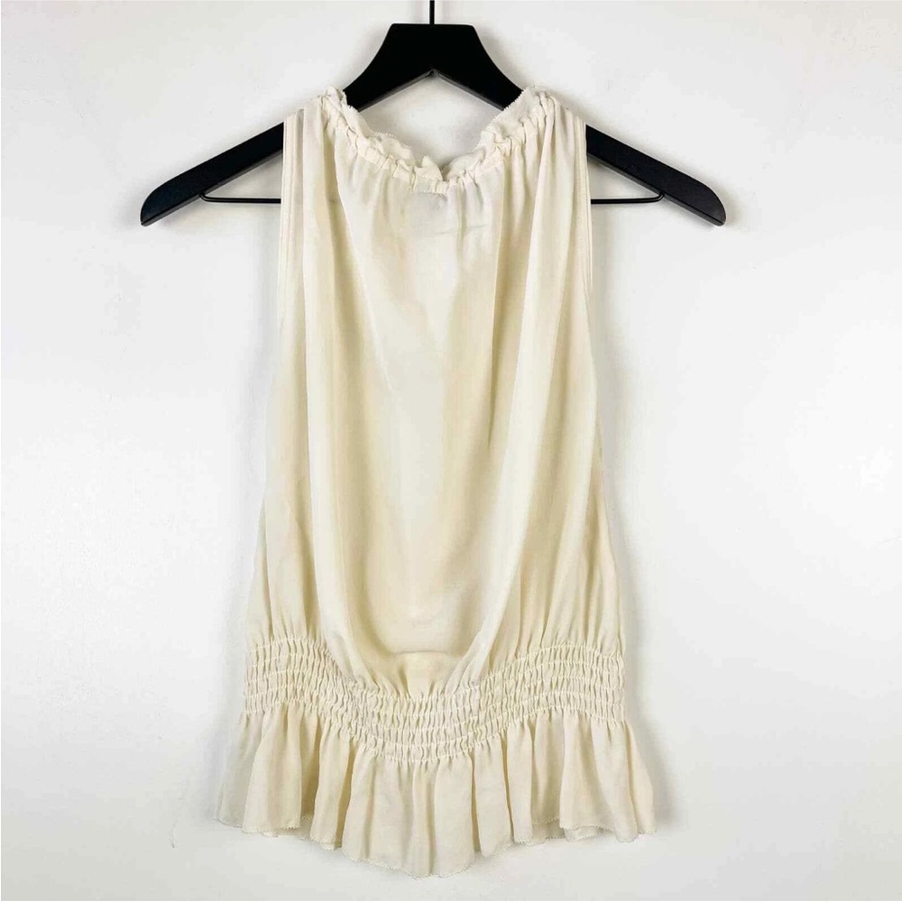 THEORY Cream Silk Sleeveless Blouse with Tie Front Size P Elastic Waist - Picture 2 of 3